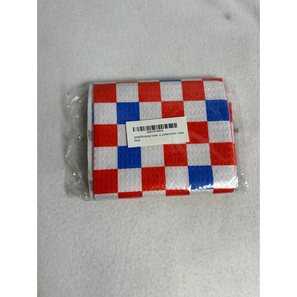 Patriotic Picnic Geometry Kitchen Tea Towel 18x30 Red White Blue Checkered NEW